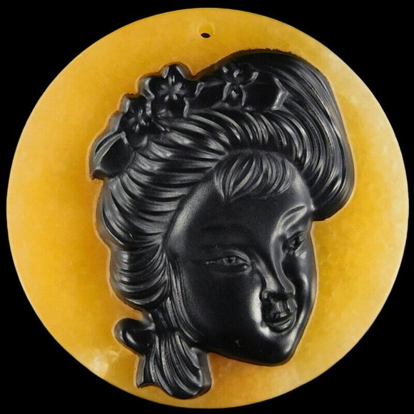 Carved Victorian Woman from Natural Stone Pendant - Picture 1 of 3